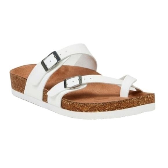Time and Tru White Sandals Women's 8‎ Wide Width Cork Footbed Buckle Comfort - Picture 11 of 15